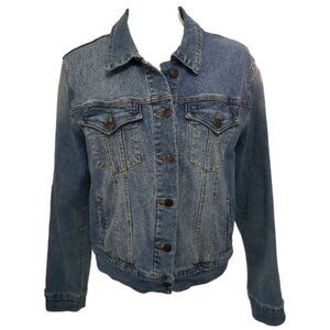VIGOSS Women's Blue Denim Stretch Metal Button Front Jean Jacket Large